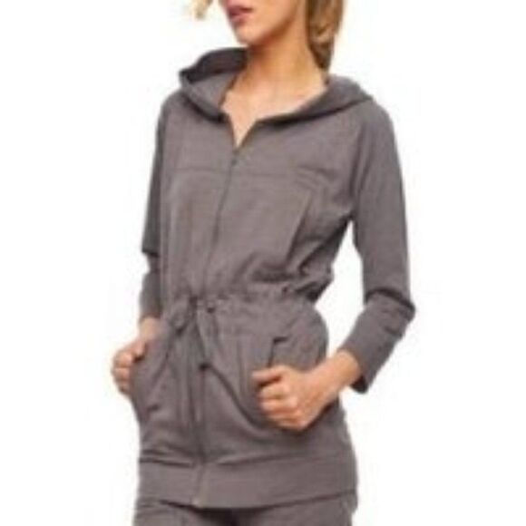 Norma Kamali Full Zip Front Drawstring Waist White Hoodie Size M 100% Cotton - Picture 1 of 8